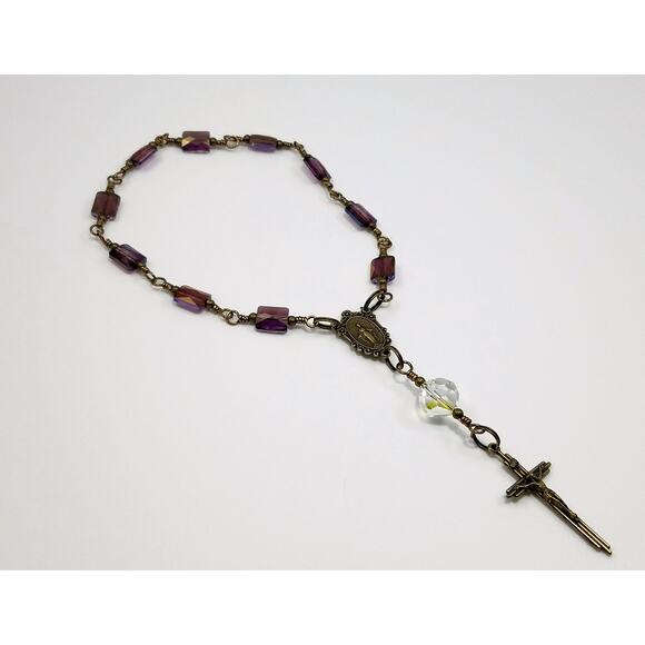 Miraculous Medal One Decade Rosary, Holy Rosary, Swarovski Purple Beads - Picture 4 of 10